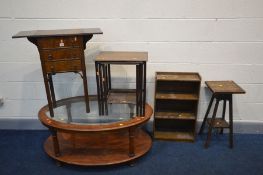 A QUANTITY OF OCCASIONAL FURNITURE, to include a drop leaf lamp table with three drawers, mahogany