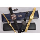 FOUR FASHION WRISTWATCHES, to include a gents boxed 'Henry' wristwatch, round black and rose gold