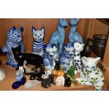 A QUANTITY OF CERAMIC, METAL AND RESIN CAT FIGURES, including a Royal Doulton Black Cat DA131, a