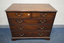 A GEORGIAN MAHOGANY CHEST OF TWO SHORT OVER THREE LONG GRADUATED DRAWERS, brass swan neck handles,