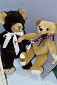 TWO MERRYTHOUGHT TEDDY BEARS, comprising fawn velvet bear, height 32cm and brown plush bear with