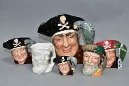 SIX ROYAL DOULTON CHARACTER JUGS, comprising four Long John Silver D6335 (large), D6386 (small),