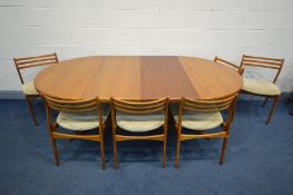 A MID 20TH CENTURY TEAK CIRCULAR DINING TABLE, with two additional leaves, diameter 120cm x extended