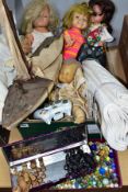 A QUANTITY OF ASSORTED DOLLS AND OTHER TOYS to include Ideal 'Giggles' not tested, with original