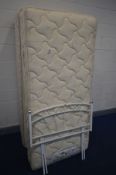 A SLUMBERLAND SINGLE DIVAN BED, MATTRESS and metal headboard