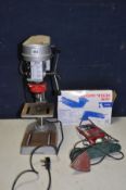 A WICKES PILLAR DRILL 240V 57cm high and a Wickes Detail sander with box and sanding sheets (both
