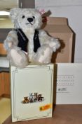 A BOXED STEIFF LIMITED EDITION CLUB EVENT TEDDY BEAR 2002, white blonde mohair, fully jointed,