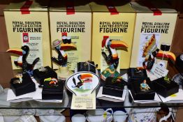 FOUR BOXED ROYAL DOULTON LIMITED EDITION GUINNESS TOUCANS AND NAMESTAND, comprising Big Chief Toucan