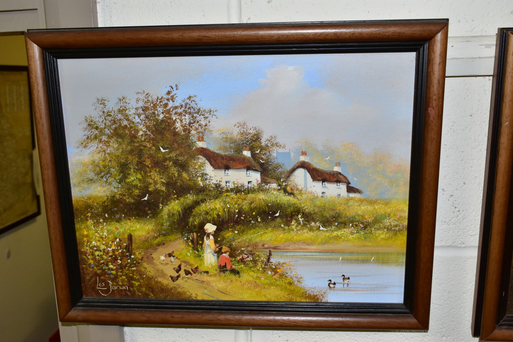 LES PARSON (BRITISH 1945), two nostalgic themed oils on canvas, the first depicts children fishing - Image 4 of 7