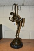 A BOXED REPRODUCTION ART DECO STYLE BRONZE OF A SCANTILY CLAD FEMALE ARCHER, (Diana), bears pseudo