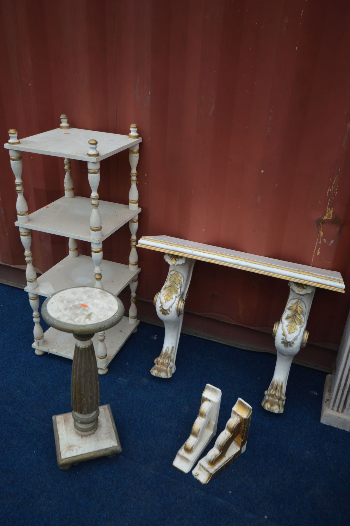 A SELECTION OF FRENCH FURNITURE, all painted cream and gilt, to include an open bookcase, four - Image 3 of 4