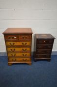 A YEW WOOD CHEST OF TWO SHORT OVER FOUR LONG DRAWERS, width 61cm x depth 44cm x height 88cm, along