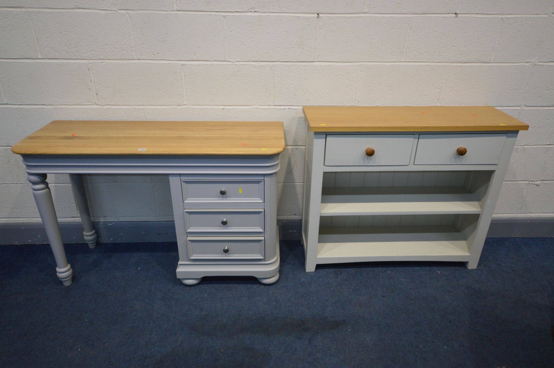 A PARTIALLY PAINTED AND OAK DRESSING TABLE, with three drawers, width 120cm x depth 43cm x height