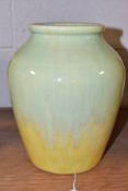 RUSKIN POTTERY, a pale green and yellow lustre baluster vase, impressed Ruskin England to the