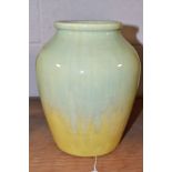 RUSKIN POTTERY, a pale green and yellow lustre baluster vase, impressed Ruskin England to the