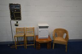 A SELECTION OF OCCASIONAL FURNITURE, to include a pair of beech bar stools, cherrywood nest of three