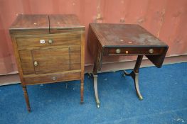 A GEORGIAN MAHOGANY WASHSTAND with a double fold over top, along with a mahogany sofa table (2) (the