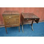 A GEORGIAN MAHOGANY WASHSTAND with a double fold over top, along with a mahogany sofa table (2) (the