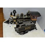 AN UNBOXED BACHMANN SPECTRUM G SCALE 2-6-0 MOGUL LOCOMOTIVE AND TENDER, No 102, Kansas Central lined