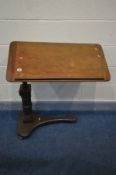 A VICTORIAN CARTERS BED TABLE with a height adjustable lever and tilting