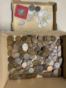 A SMALL BOX OF MAINLY UK COINAGE, to include an 1881 Victoria Maundy fourpence coin