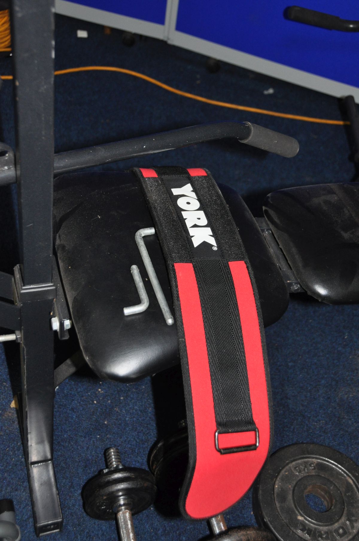 A MARCY WM348-1 WEIGHT BENCH with an Olympic bar, sixteen York Olympic Standard Barbells (2 at - Image 7 of 7