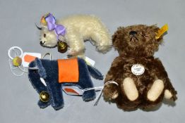 THREE UNBOXED MODERN MINIATURE STEIFF SOFT TOYS, reproduction 1905 teddybear, No. 029615, height