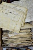 EARLY INDENTURES, approximately ninety five documents dating from 1690 - 1799 to include Conveyance,