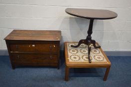 AN OAK CHEST OF TWO LONG DRAWERS, width 90cm x depth 40cm x height 64cm, along with a Georgian