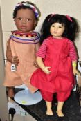 TWO COLLECTORS DOLLS, to include Sigikid doll, approximately 50cm, with wooden stand (visible glue
