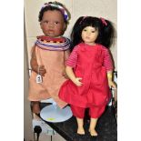 TWO COLLECTORS DOLLS, to include Sigikid doll, approximately 50cm, with wooden stand (visible glue