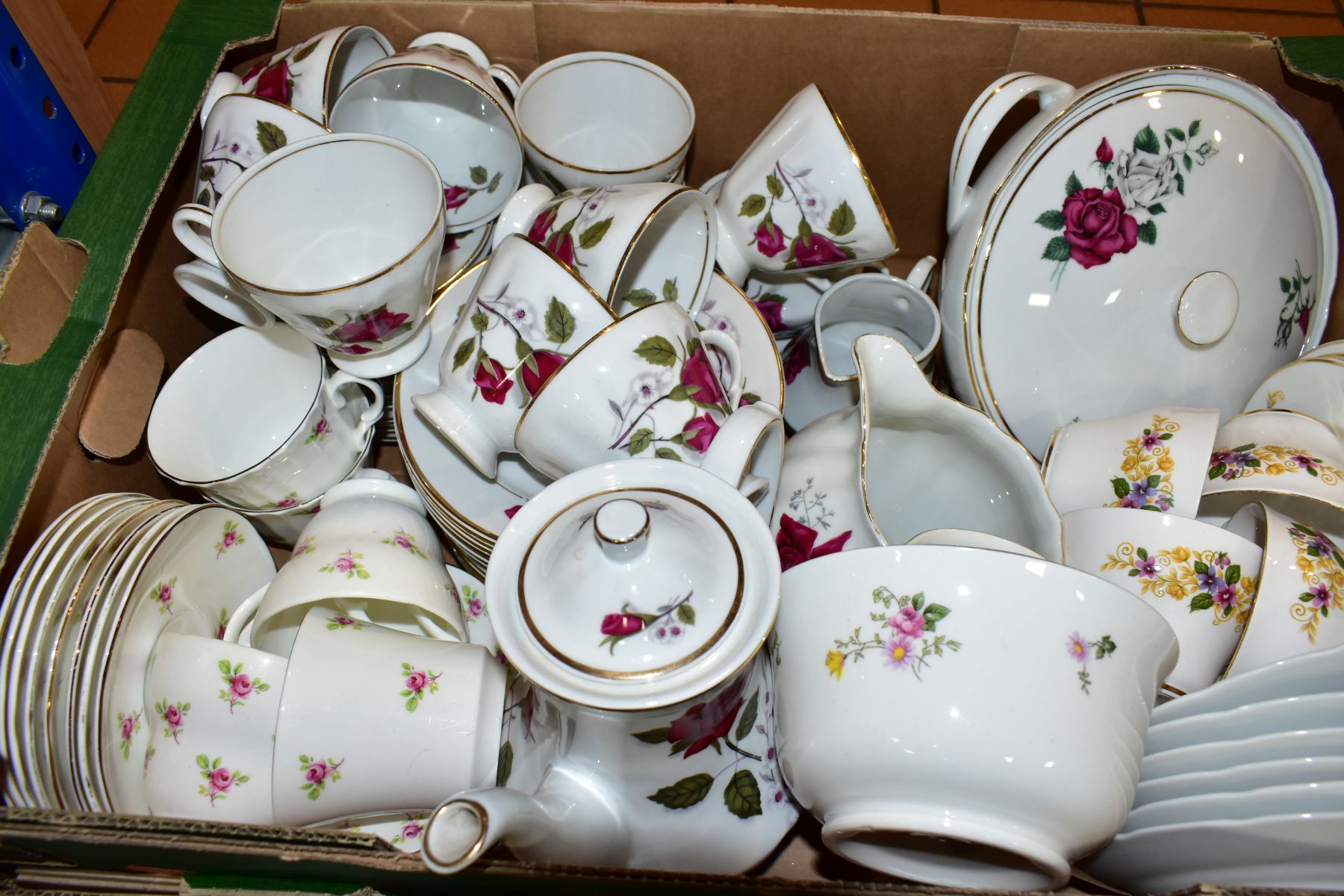 FOUR BOXES OF ASSORTED TEA AND DINNERWARES to include James Kent Ltd Old Foley Chintzware, - Image 7 of 11