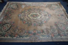 A LARGE CHINESE WOOLLEN CARPET SQUARE, 440cm x 304cm (condition-some stains)