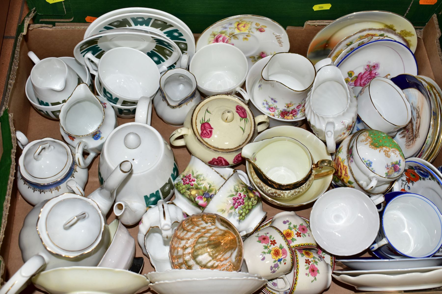 FOUR BOXES OF ASSORTED TEA AND DINNERWARES to include James Kent Ltd Old Foley Chintzware, - Image 2 of 11