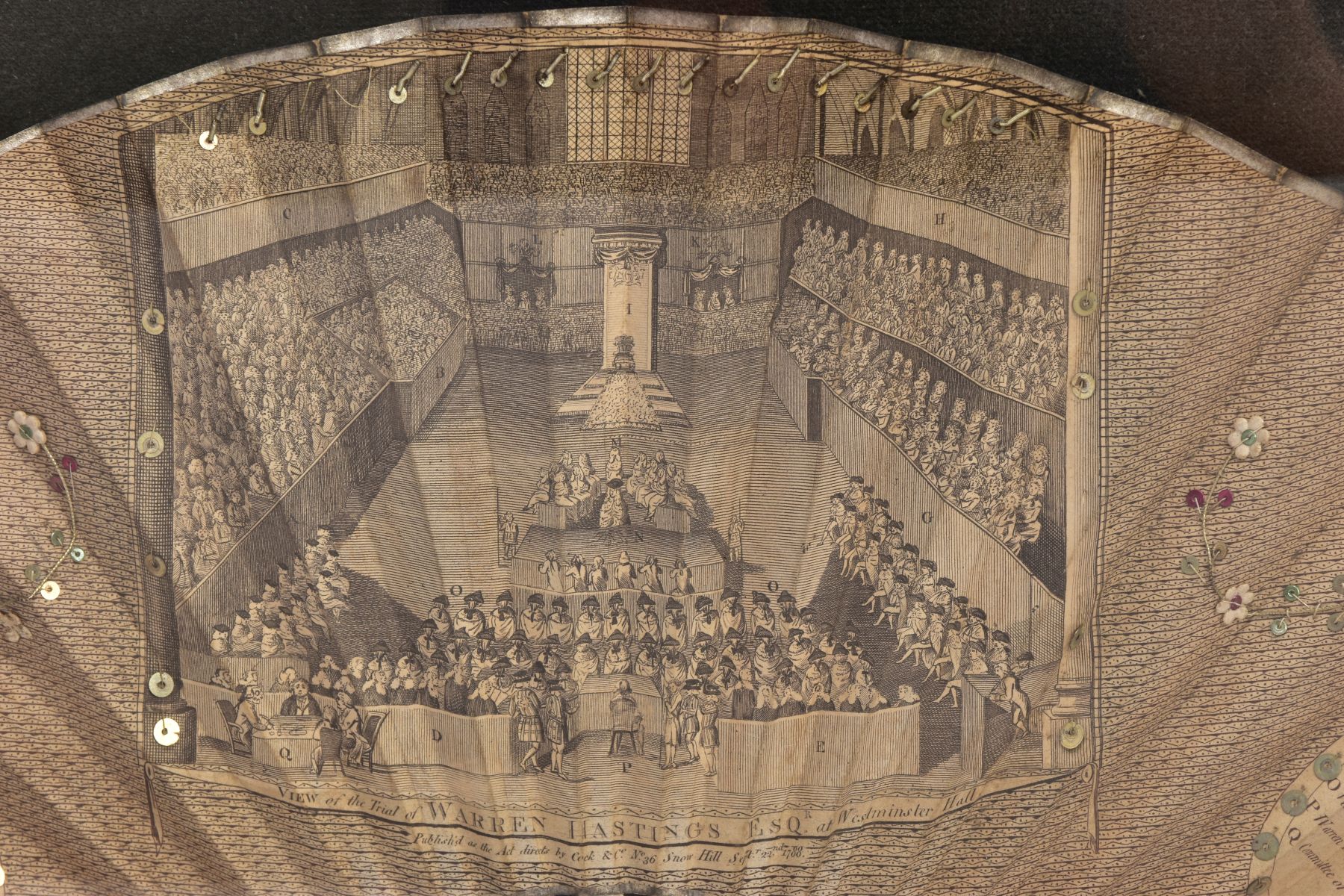 TRIAL OF WARREN HASTINGS, a late 18th Century paper and bone fan, the fan printed with a - Image 4 of 13