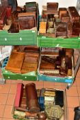 FIVE BOXES AND LOOSE WOODEN, METAL BOXES, majority are reproduction trinket boxes, jewellery boxes