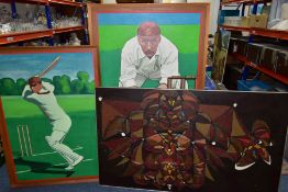 TWO PORTRAITS OF ENGLISH CRICKETERS, Jack Hobbs and Herbert Strudwick, oils on board, signed Gerry