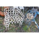 THREE VARIOUS GARDEN ORNAMENTS/CHAIRS made from horse shoes, to include a large arm chair 74cm wide,