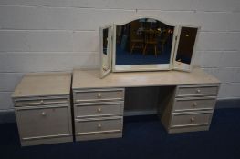 TWO PIECES OF CREAM BEDROOM FURNITURE, to include a dressing table with triple mirror and a