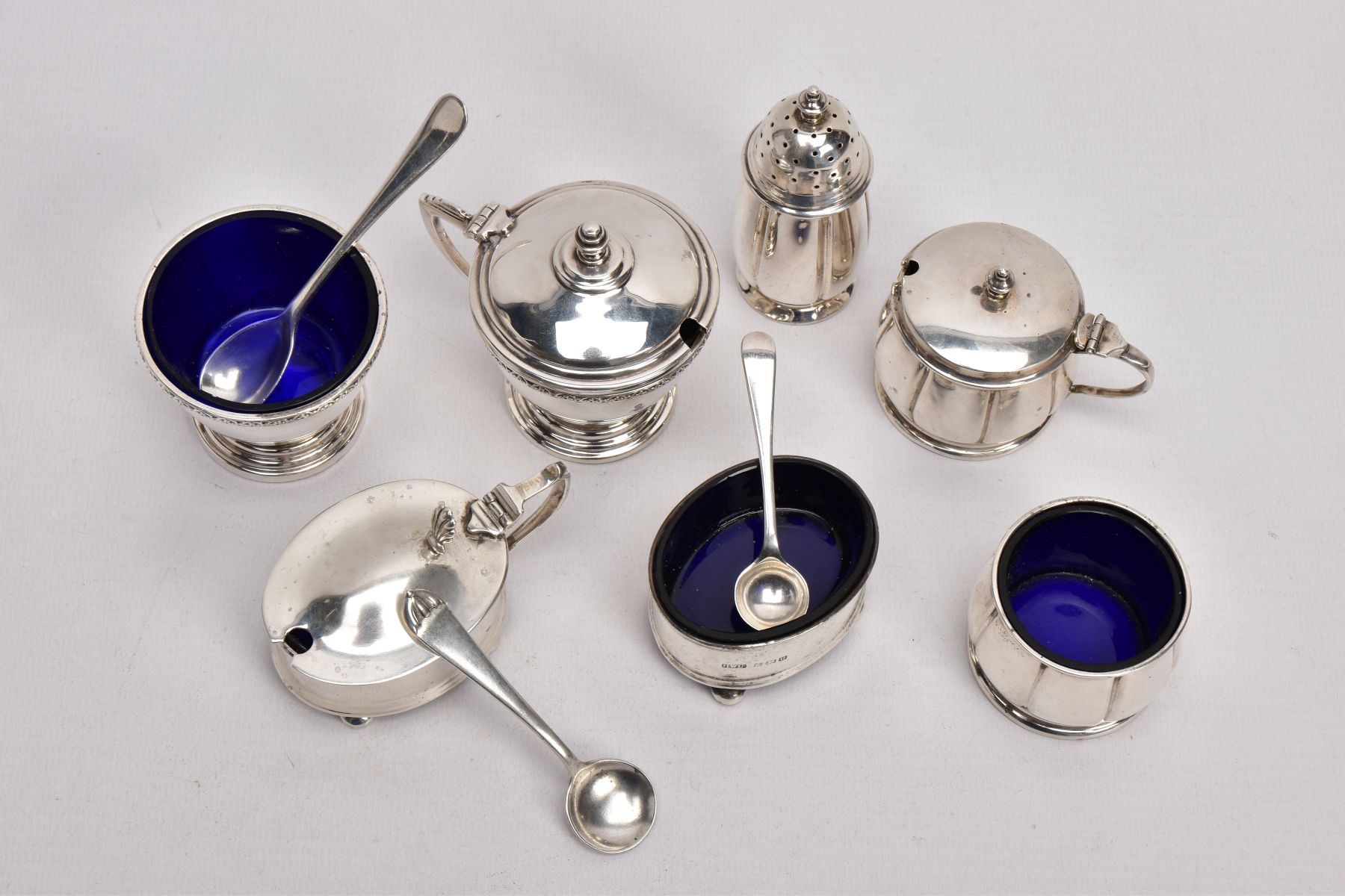 A SELECTION OF SILVER SALTS AND MUSTARDS, to include three two-piece salt and mustard sets, the - Image 2 of 8