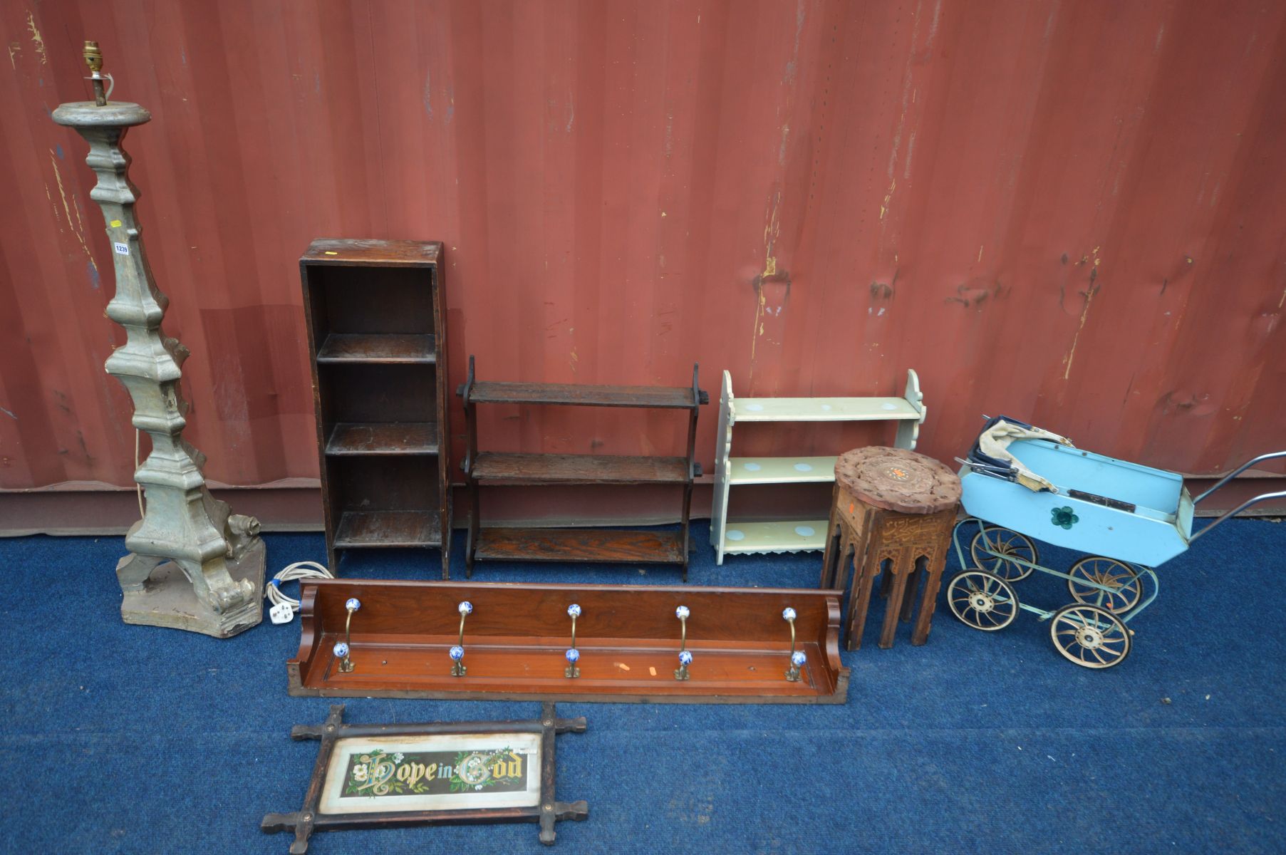 A SELECTION OF OCCASIONAL FURNITURE, to include an Edwardian walnut coat hook rack, standard lamp,