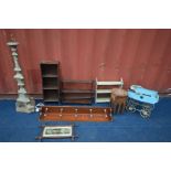 A SELECTION OF OCCASIONAL FURNITURE, to include an Edwardian walnut coat hook rack, standard lamp,