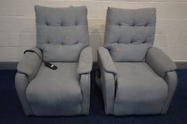 A PAIR OF LIGHT GREY ELECTRIC RISE AND RECLINE ARMCHAIRS (both PAT pass and working) (condition -