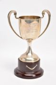 A SILVER TROPHY CUP, plain polished undecorated design, engraved 'Eisteddfod Genedlaethol