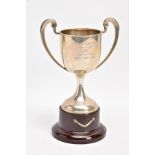 A SILVER TROPHY CUP, plain polished undecorated design, engraved 'Eisteddfod Genedlaethol