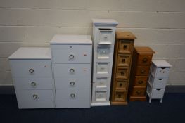 TWO MODERN WHITE CHEST OF DRAWERS, along with four various slim chest of drawers (6)