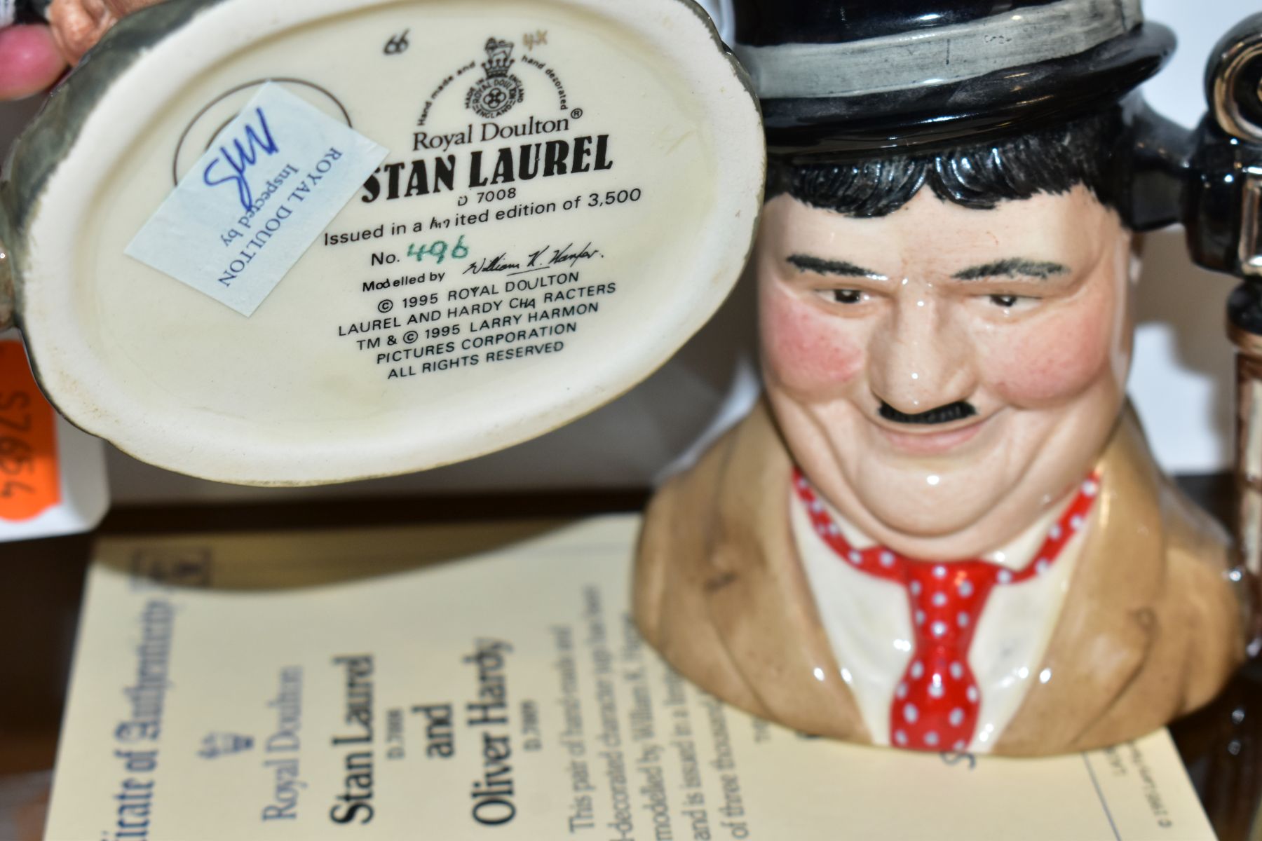 A PAIR OF ROYAL DOULTON LIMITED EDITION CHARACTER JUGS, from Laurel and Hardy, Stan Laurel D7008 and - Image 4 of 4