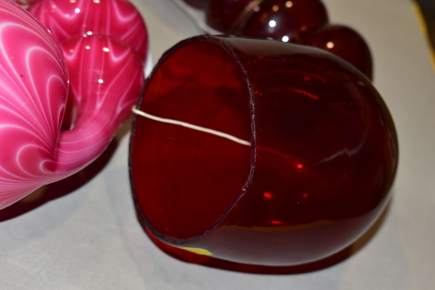 TWO 19TH CENTURY COLOURED GLASS OVERSIZED PIPES, one in ruby glass, the other in opaque pink with - Image 14 of 15
