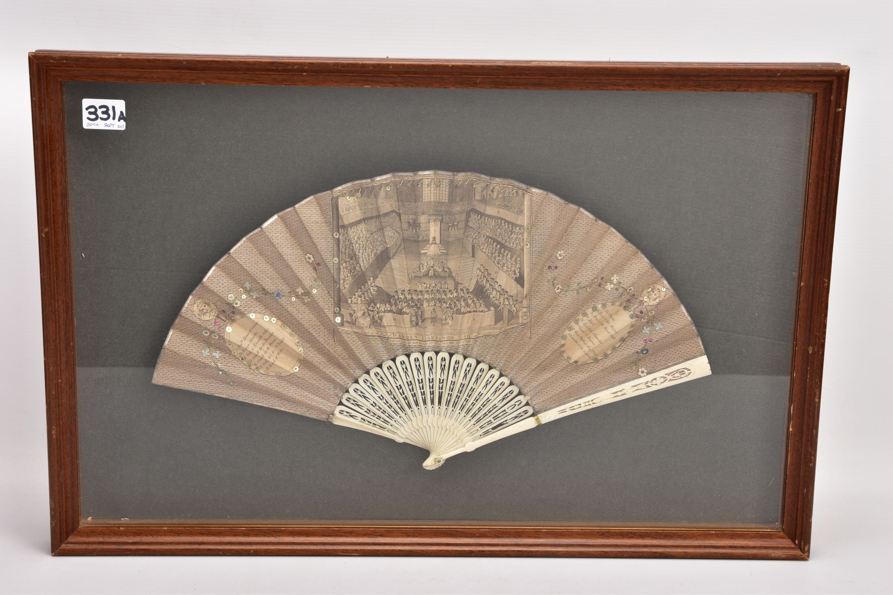 TRIAL OF WARREN HASTINGS, a late 18th Century paper and bone fan, the fan printed with a