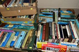 BOOKS, approximately one hundred and forty to one hundred and fifty titles in five boxes,